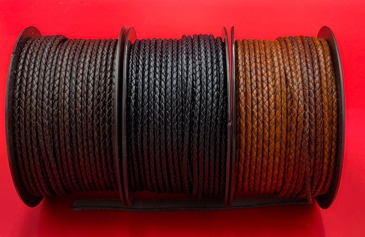 MADE in EUROPE 24" of braided bolo 3mm leather cord, 3mm tobacco, black and dark brown braided leather cord