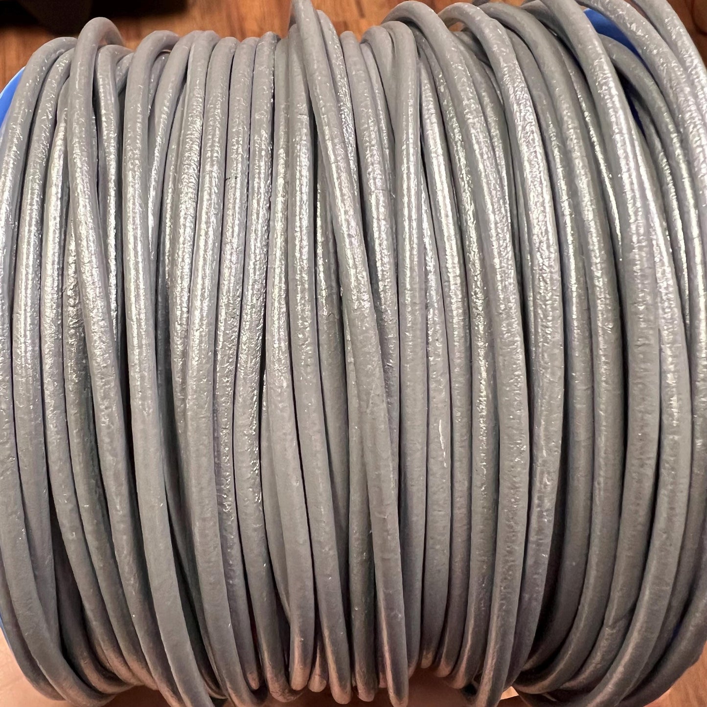 MADE IN SPAIN 6 feet 3mm leather cord, silver leather cord, 3mm round leather cord, (3mtplv)