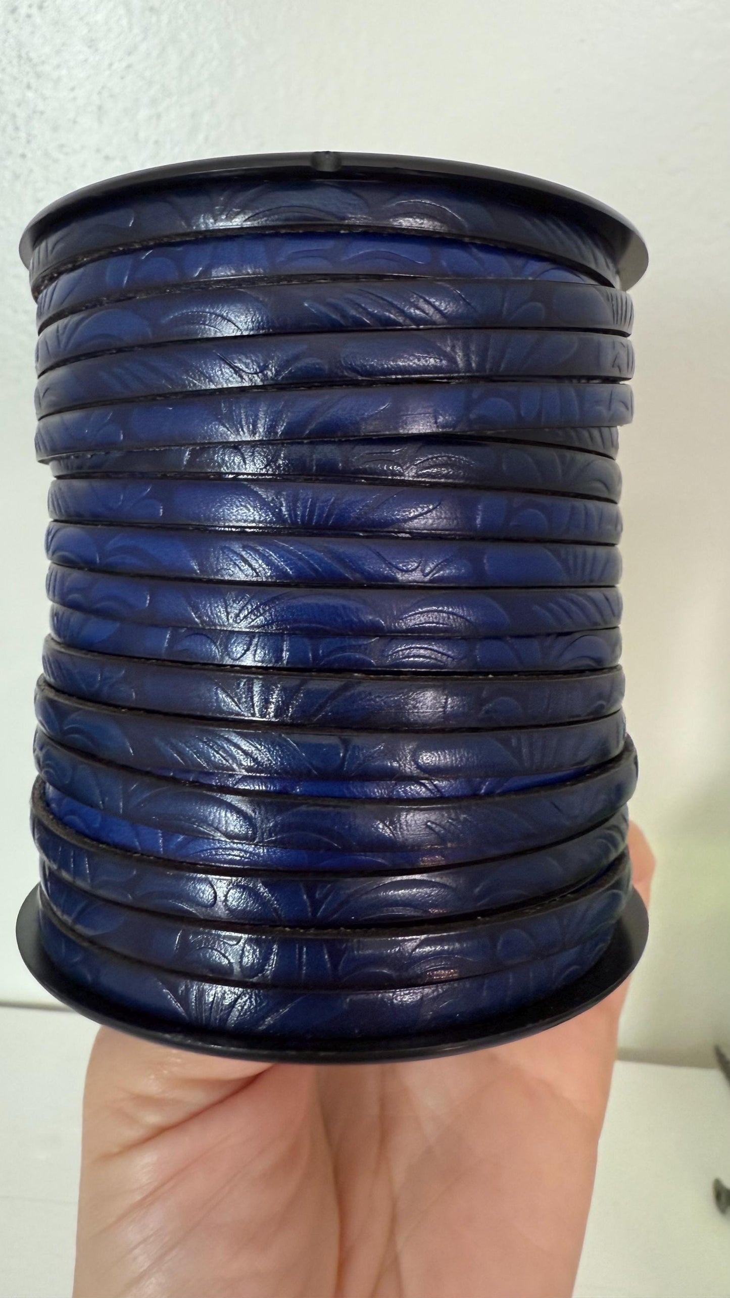 MADE in EUROPE 24'' flat 5mm engraved leather cord, 5mm flat royal blue leather cord, 5mm floral embossed leather cord(AR150/05/22)