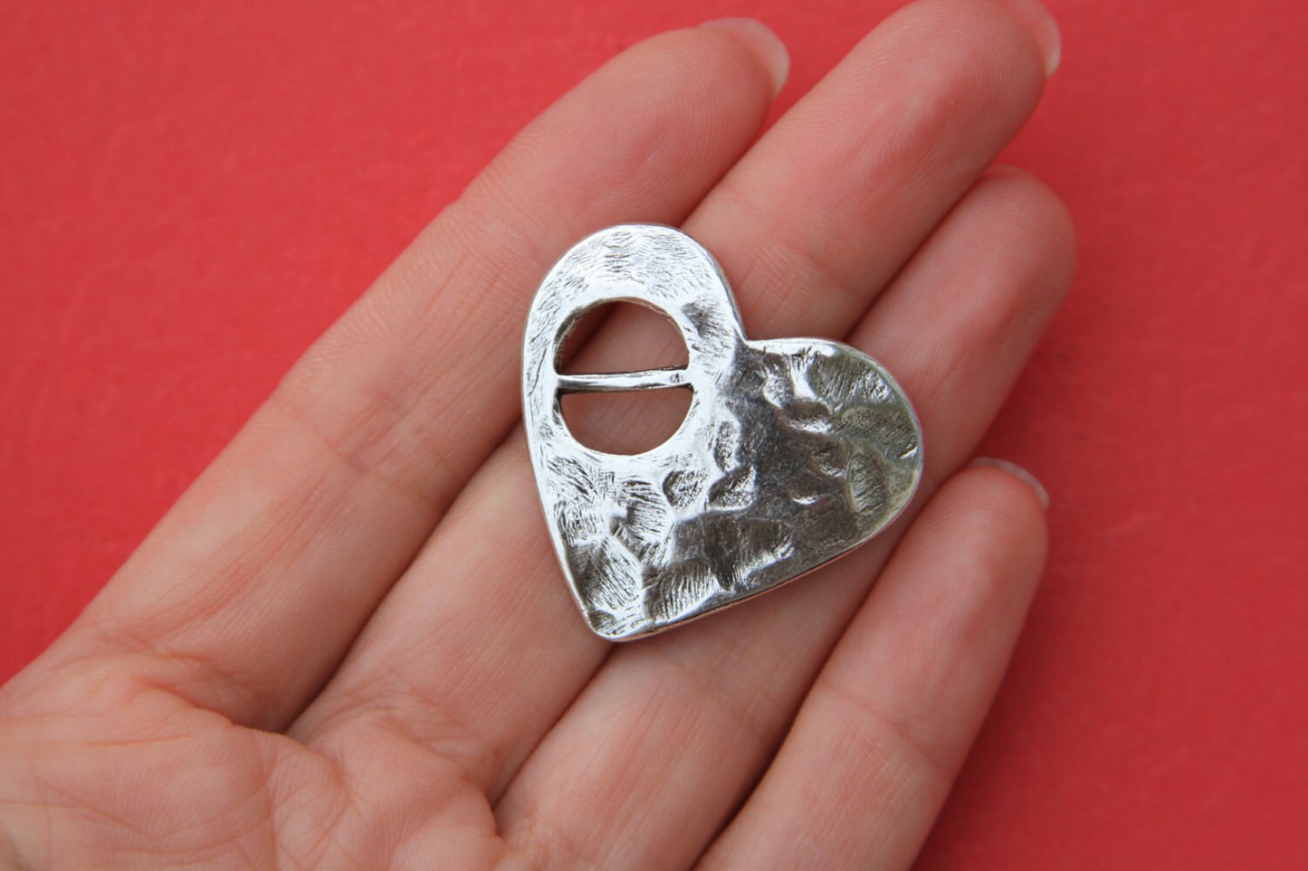 FC0207>>MADE in EUROPE zamak heart buckle clasp, heart slider clasp, hammered heart clasp (ABLZ56S) qty1