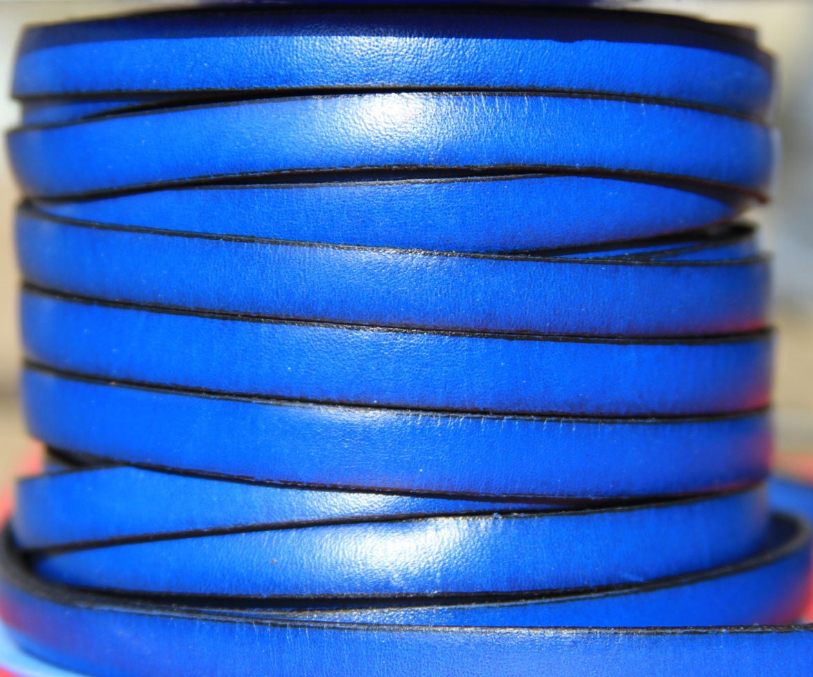 MADE in SPAIN 2 feet of flat 10mm genuine leather cord, 10mm blue leather cord, electric blue leather cord, bracelet leather cord (VM10AZE)