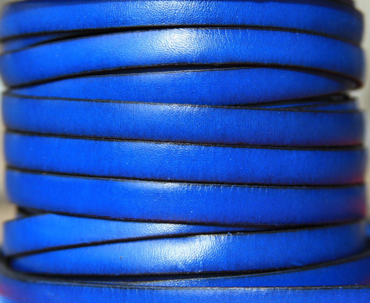 MADE in SPAIN 2 feet of flat 10mm genuine leather cord, 10mm blue leather cord, electric blue leather cord, bracelet leather cord (VM10AZE)