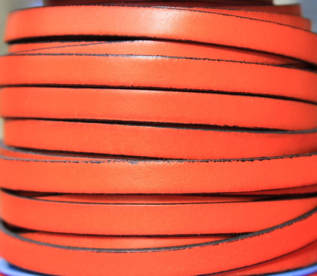 MADE in SPAIN 24" flat leather cord, 10mm flat leather cord, orange leather cord, leather cord for bracelet (VM10NAR)