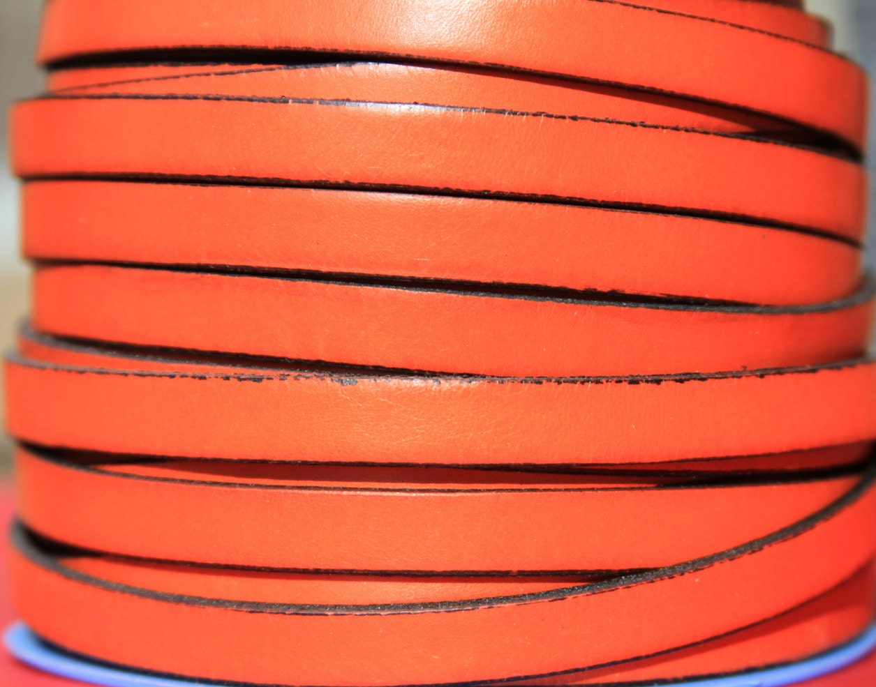 MADE in SPAIN 24" flat leather cord, 10mm flat leather cord, orange leather cord, leather cord for bracelet (VM10NAR)