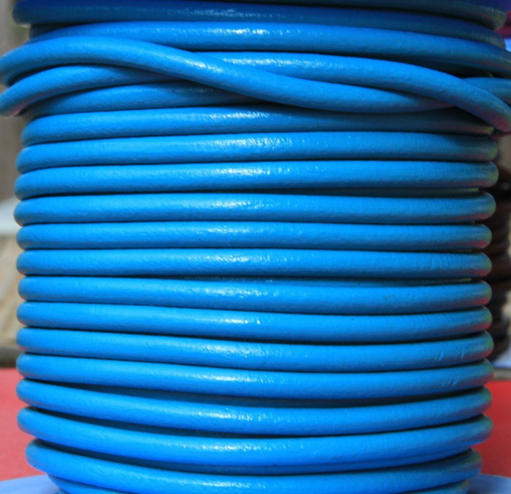 MADE in SPAIN 1 yard 4mm round leather cord, genuine leather cord, jewelry leather cord, 4mm turquoise leather cord (4AZL)