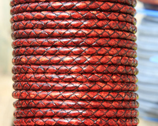 MADE IN SPAIN 24"  5mm braided leather cord, 5mm tobacco color braided leather cord, (TR5TAB)