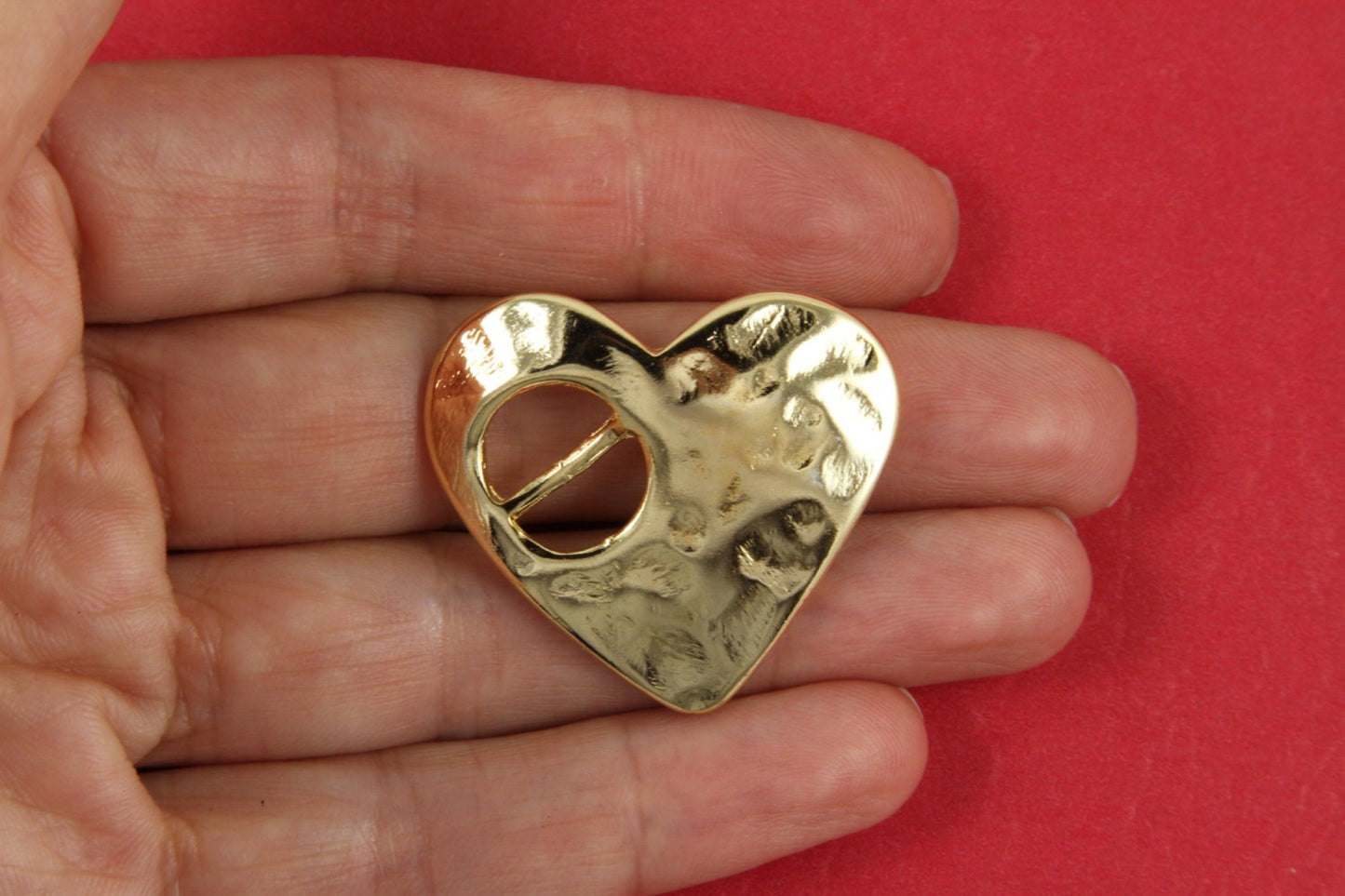 FC0207>>MADE in EUROPE zamak heart buckle clasp, heart slider clasp, hammered heart clasp, gold heart clasp (ABLZ56G) qty1