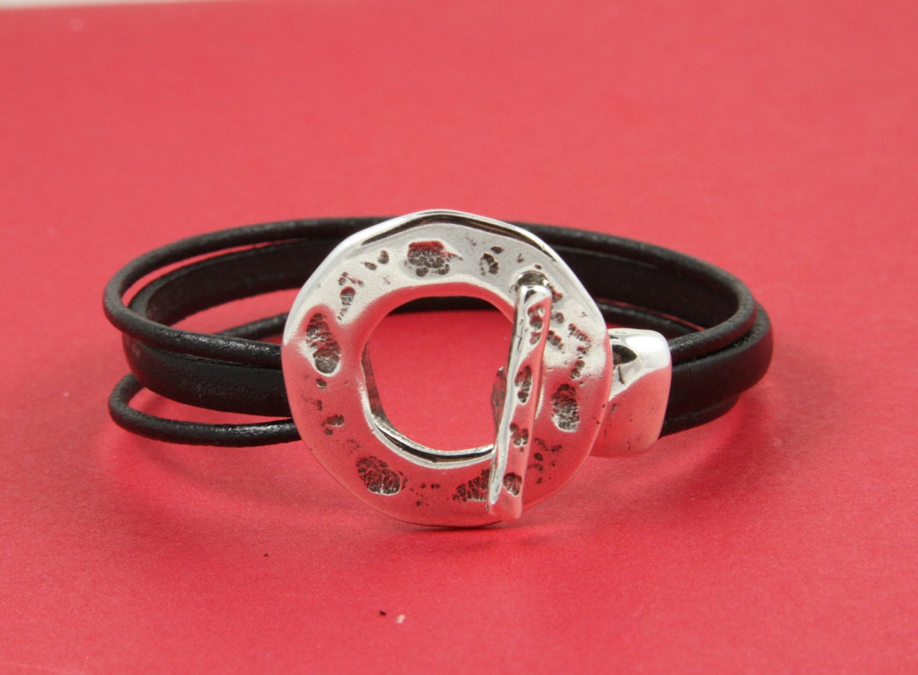 FC0279>>MADE in EUROPE zamak toggle clasp, zamak clasp, hammered toggle clasp, flat hammere circle toggle clasp (ABLZ96S)Qty1
