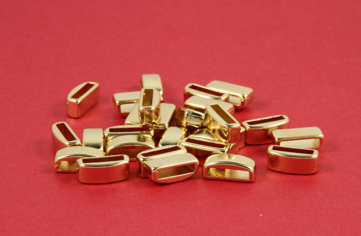 FS0088>>MADE in EUROPE 4 gold zamak slider bars, 10mm flat cord slider bars, 10mm cord gold sliders, zamak sliders (ABLZ65G) Qty 4