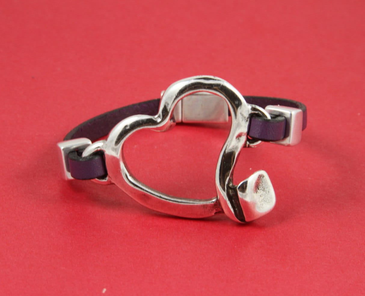 C0084>>MADE in EUROPE zamak heart connector, silver heart connector, bracelet zamak connector, large heart connector Qty1