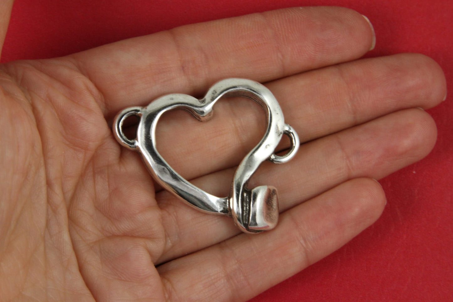 C0084>>MADE in EUROPE zamak heart connector, silver heart connector, bracelet zamak connector, large heart connector Qty1