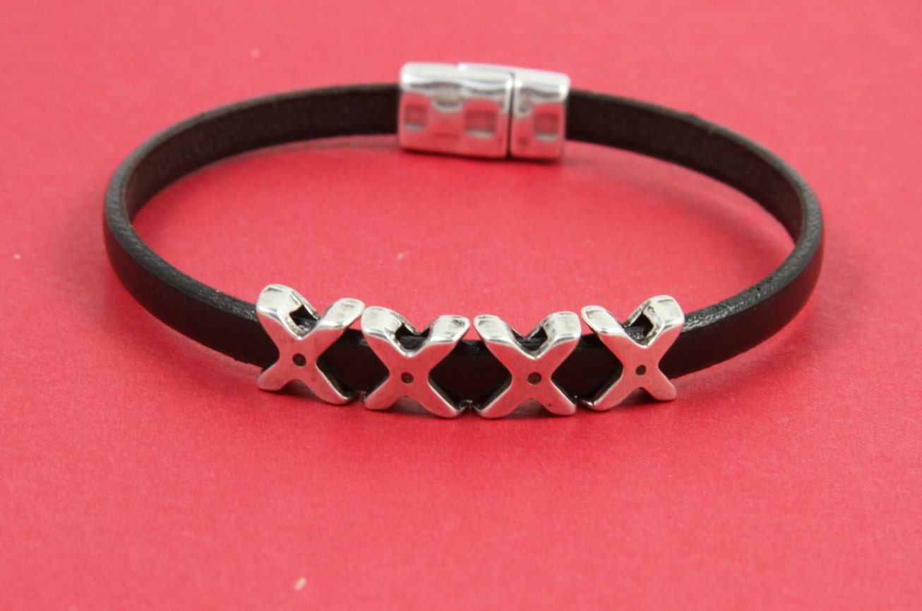 FS0431>>MADE in EUROPE 4 zamak X sliders, flat cord slider, X slider, 5mm cord slider, 5mm flat cord slider Qty4
