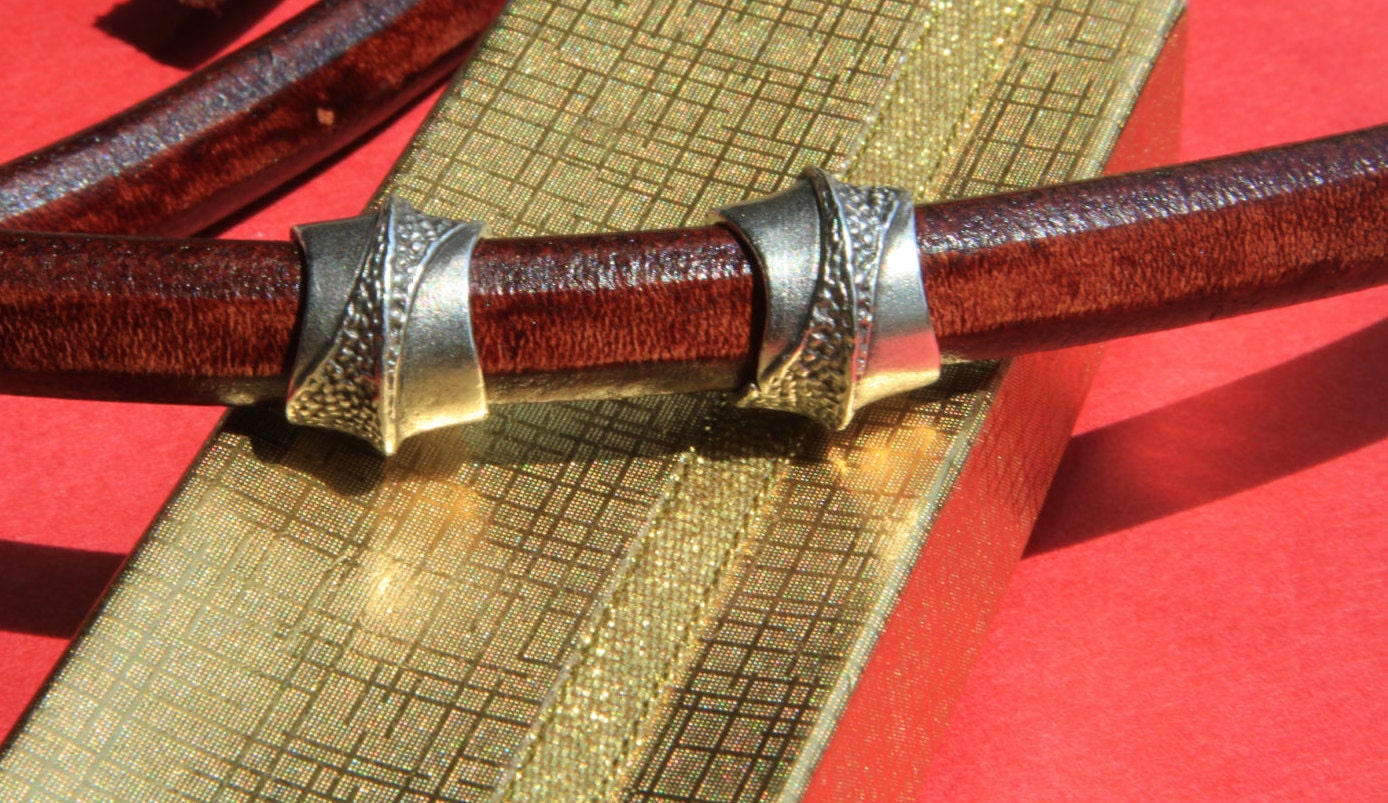 7/7 MADE in EUROPE 2 Silver metal sliders, 10mm metal slider, 10mm silver tube, licorice cord slider (X4638AS) Qty2