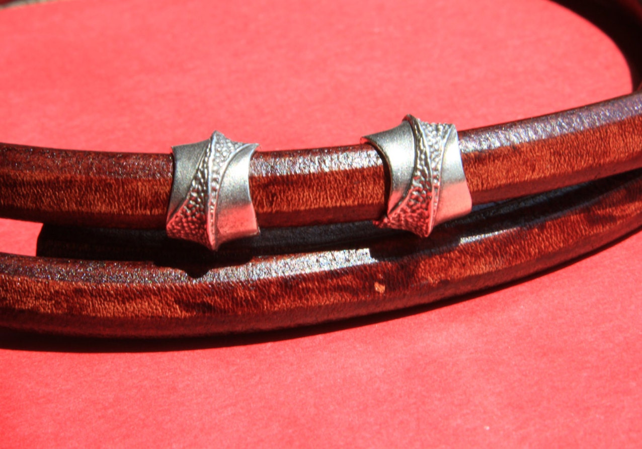 7/7 MADE in EUROPE 2 Silver metal sliders, 10mm metal slider, 10mm silver tube, licorice cord slider (X4638AS) Qty2