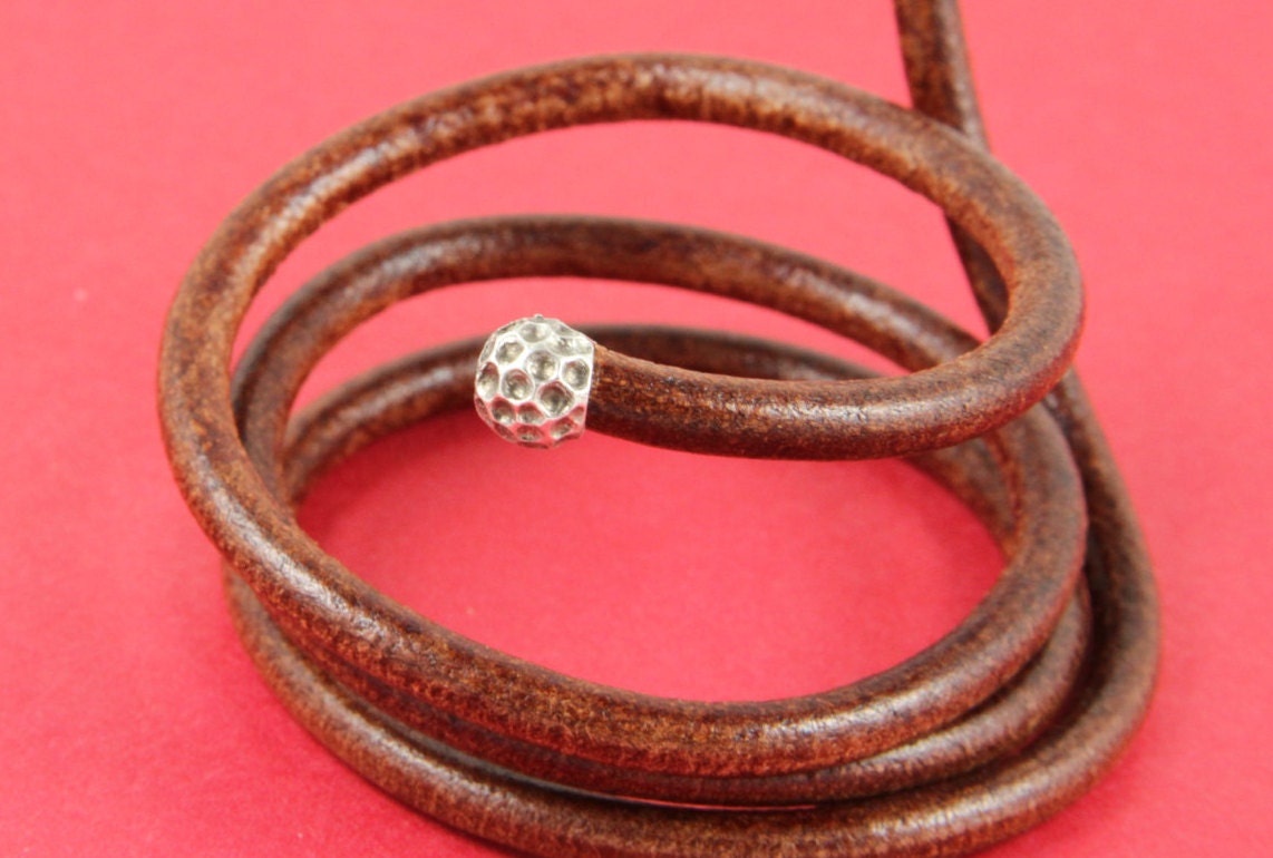 6/5 MADE in EUROPE 6 zamak hammered cord round ends, silver ball cord ends, 4mm round cord ends, hammered ball cord ends Qty6