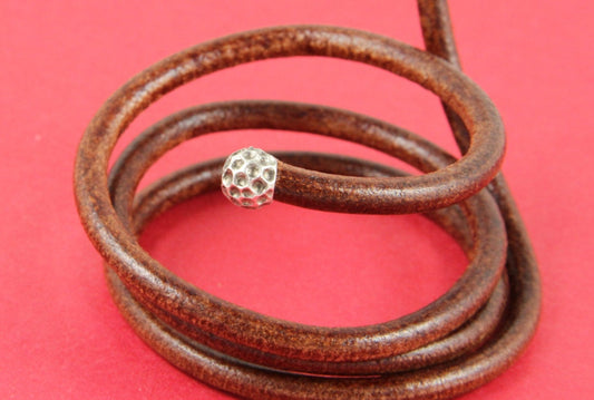 6/5 MADE in EUROPE 6 zamak hammered cord round ends, silver ball cord ends, 4mm round cord ends, hammered ball cord ends Qty6