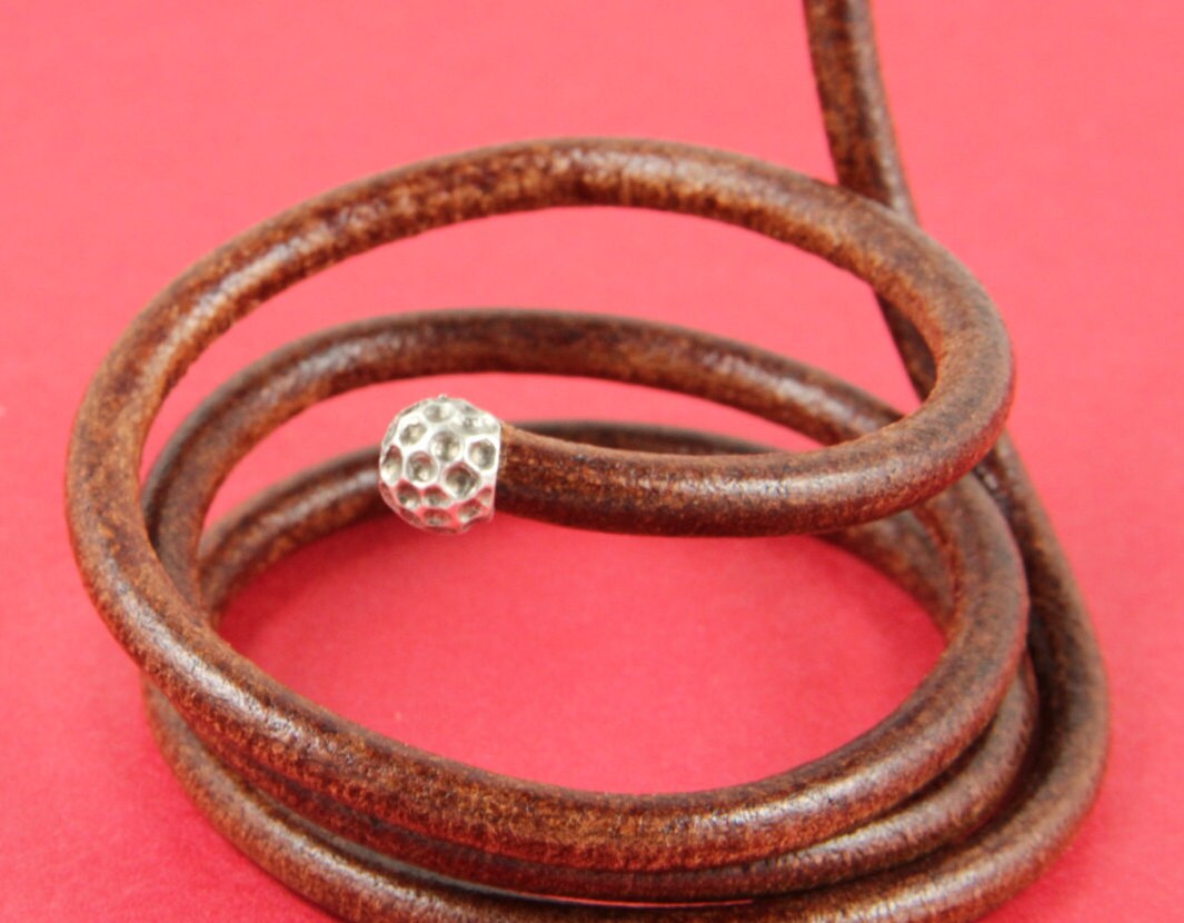 6/5 MADE in EUROPE 6 zamak hammered cord round ends, silver ball cord ends, 4mm round cord ends, hammered ball cord ends Qty6