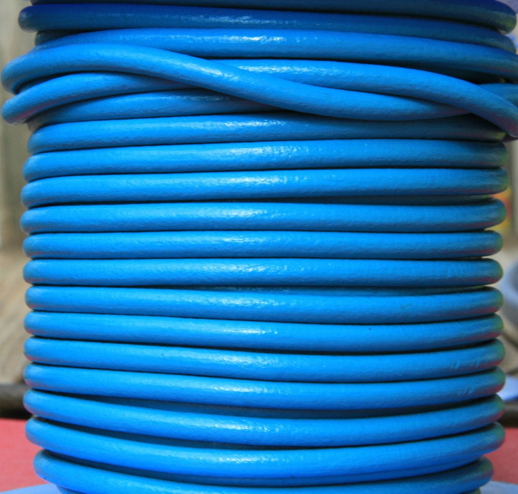 MADE in SPAIN 1 yard 4mm round leather cord, genuine leather cord, jewelry leather cord, 4mm turquoise leather cord (4AZL)