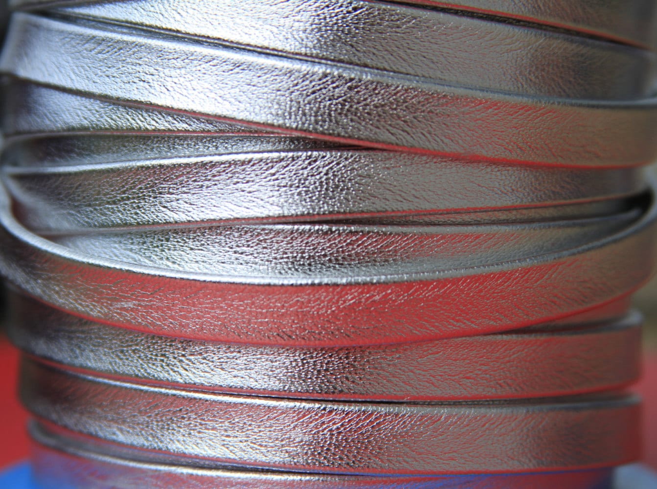 MADE in SPAIN 24"  folded 10mm flat leather cord, silver flat leather cord, 10mm flat silver leather cord (TD10MTPCL)