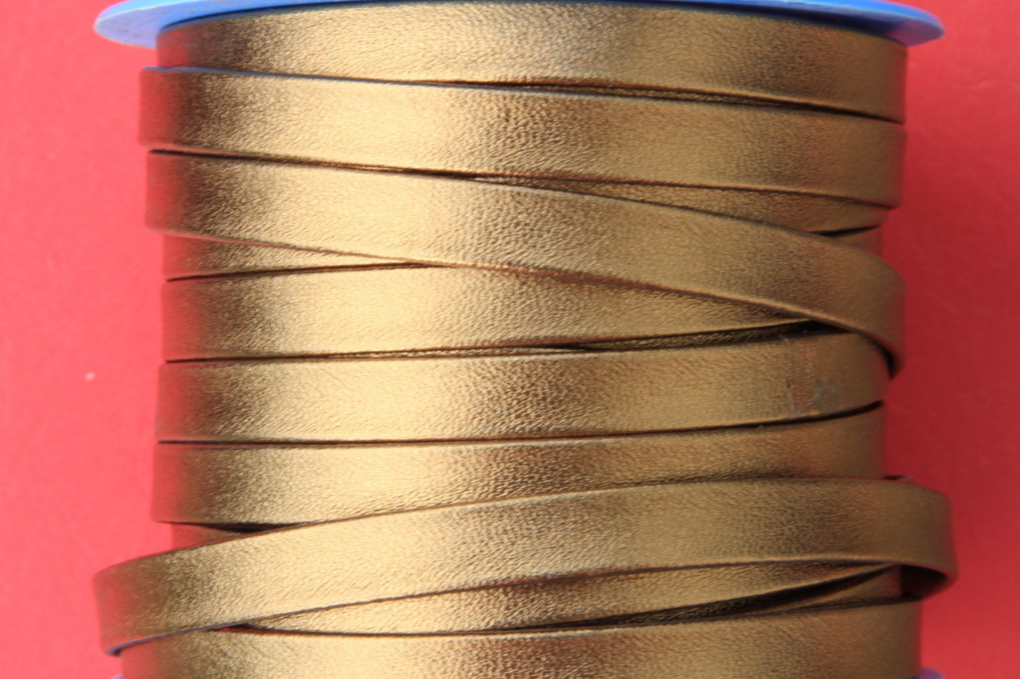 MADE in SPAIN 24"  folded 10mm flat leather cord, old gold flat leather cord, 10mm flat gold leather cord (TD10MTORV)
