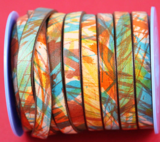 MADE in EUROPE 24'' multi color flat leather cord, 10mm flat leather cord, 10mm printed leather cord (vm10mulsav)