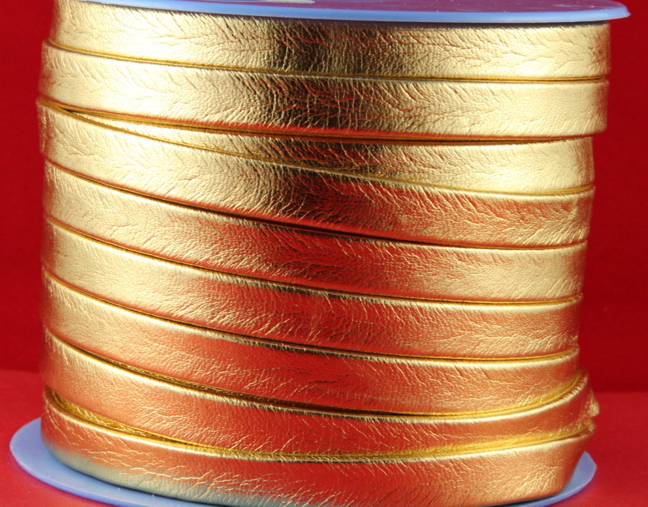 MADE in EUROPE 24" gold flat leather cord, 10mm folded leather cord, soft 10mm leather cord, 10x2mm leather cord (TD10MTORO)