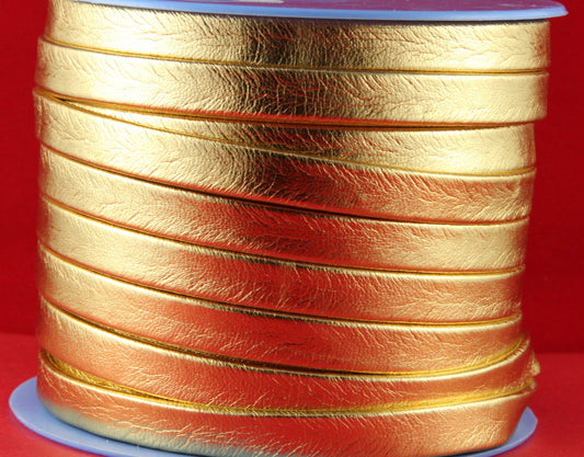 MADE in EUROPE 24" gold flat leather cord, 10mm folded leather cord, soft 10mm leather cord, 10x2mm leather cord (TD10MTORO)