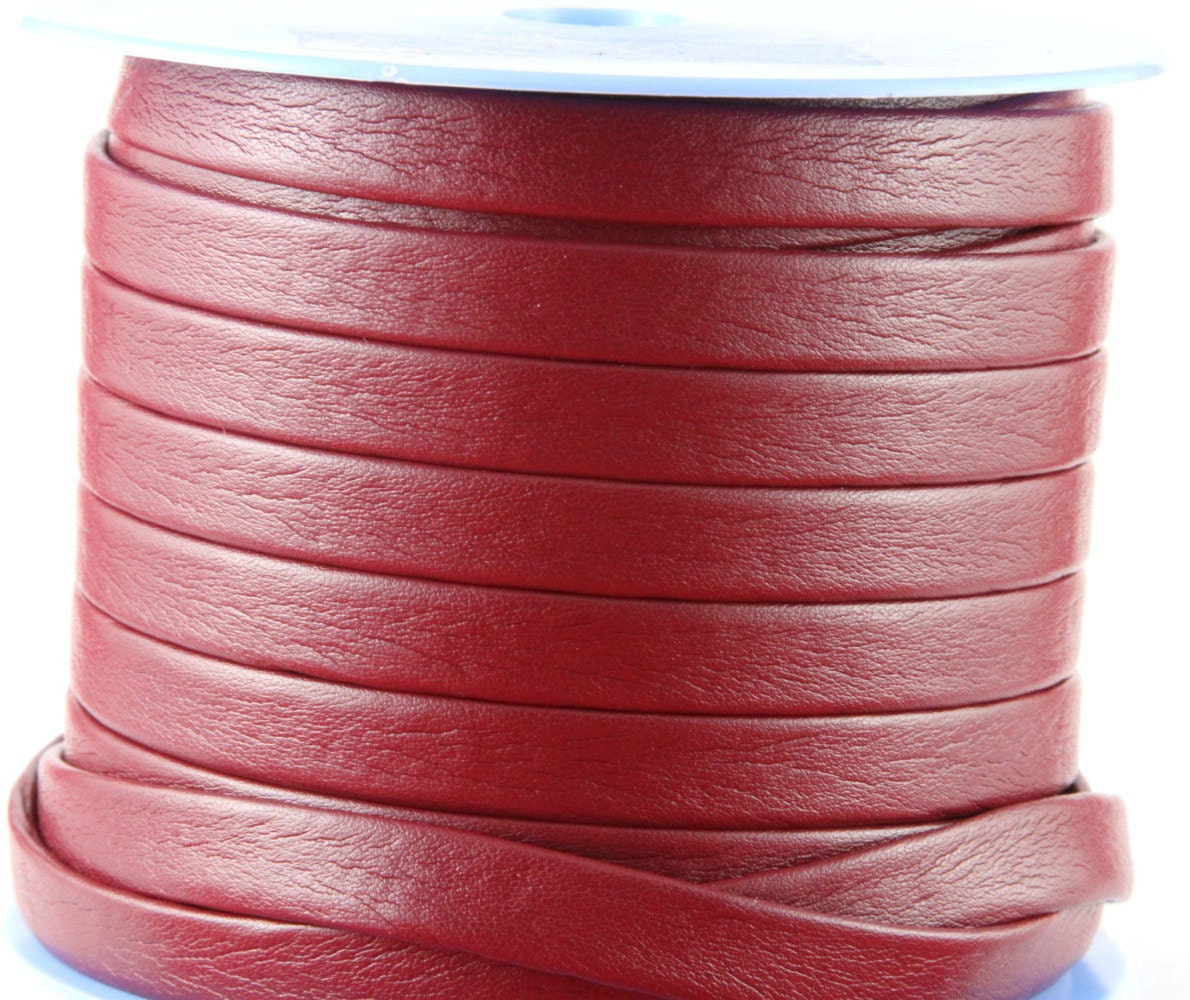 MADE in EUROPE 24" dark red flat leather cord, 10mm folded leather cord, soft 10mm leather cord, 10x2mm leather cord (TD10BUR)