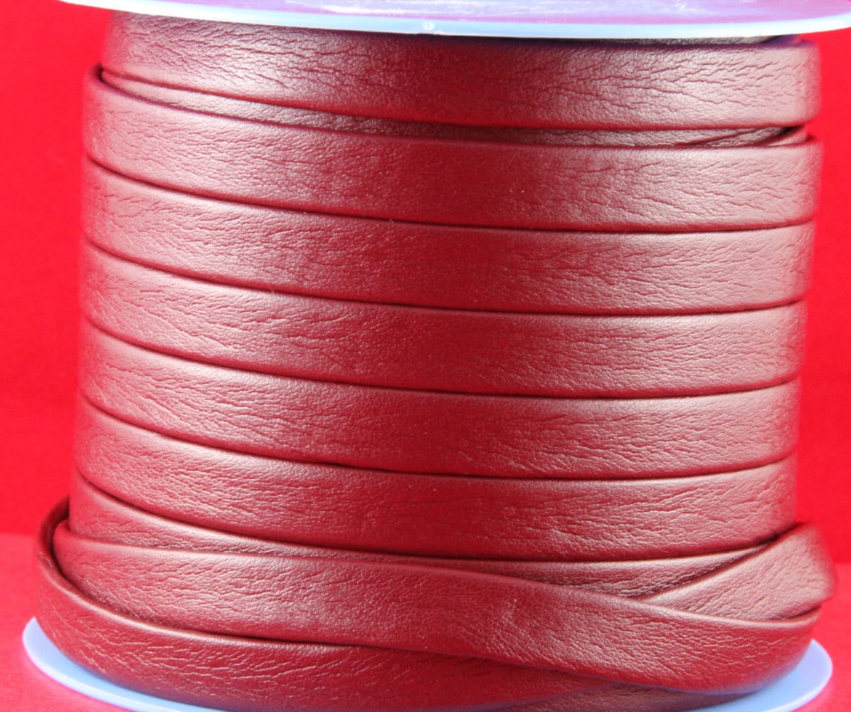 MADE in EUROPE 24" dark red flat leather cord, 10mm folded leather cord, soft 10mm leather cord, 10x2mm leather cord (TD10BUR)
