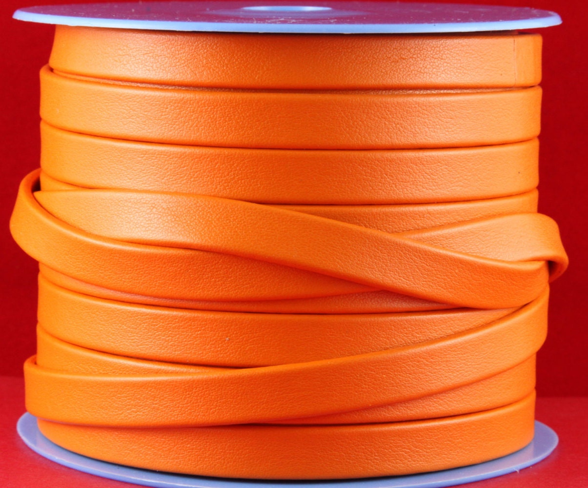 MADE in EUROPE 24" orange flat leather cord, 10mm folded leather cord, soft 10mm leather cord, 10x2mm leather cord (TD10nar)