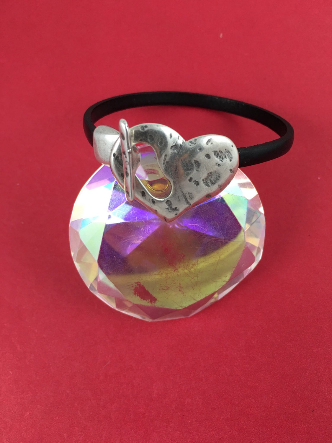 FC0204>>MADE in EUROPE zamak heart clasp, hammered heart toggle clasp, silver zamak heart toggle clasp for 5mm flat cord (ABLZ61S) Qty1