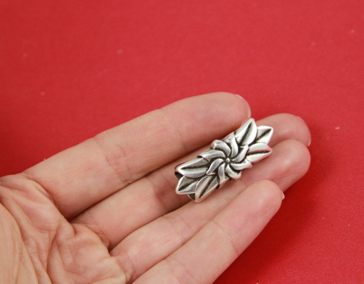 LS0001>> MADE in EUROPE zamak tube slider, flower tube, zamak flower slider for licorice cord, licorice zamak slider Qty1