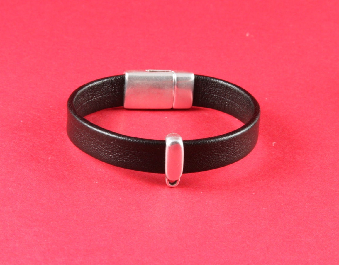 FS0647>> MADE in EUROPE 4 zamak flat cord bail with hanging ring, charm holder, 10mm flat cord slider with hanging ring Qty4