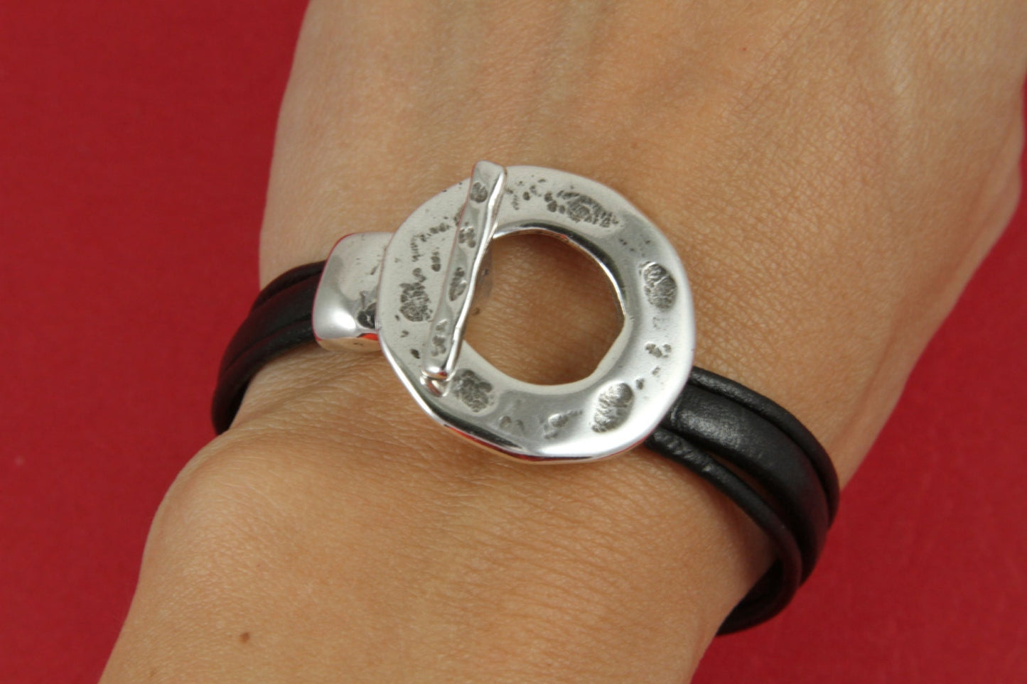FC0279>>MADE in EUROPE zamak toggle clasp, zamak clasp, hammered toggle clasp, flat hammere circle toggle clasp (ABLZ96S)Qty1