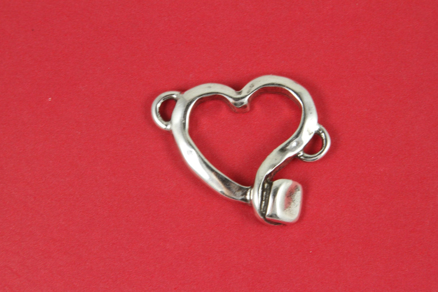 C0084>>MADE in EUROPE zamak heart connector, silver heart connector, bracelet zamak connector, large heart connector Qty1