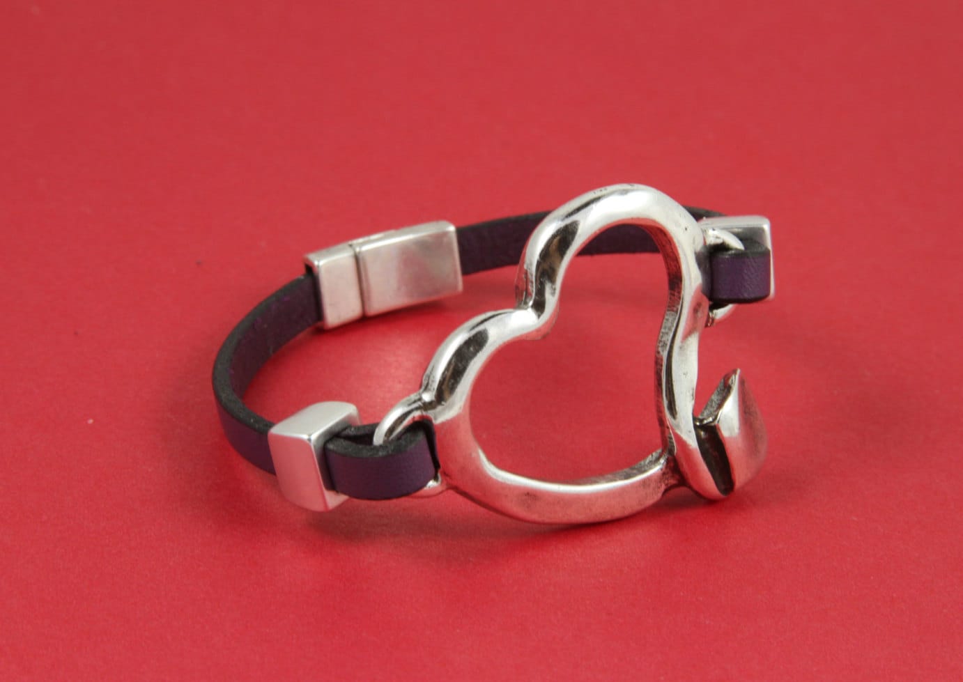 C0084>>MADE in EUROPE zamak heart connector, silver heart connector, bracelet zamak connector, large heart connector Qty1