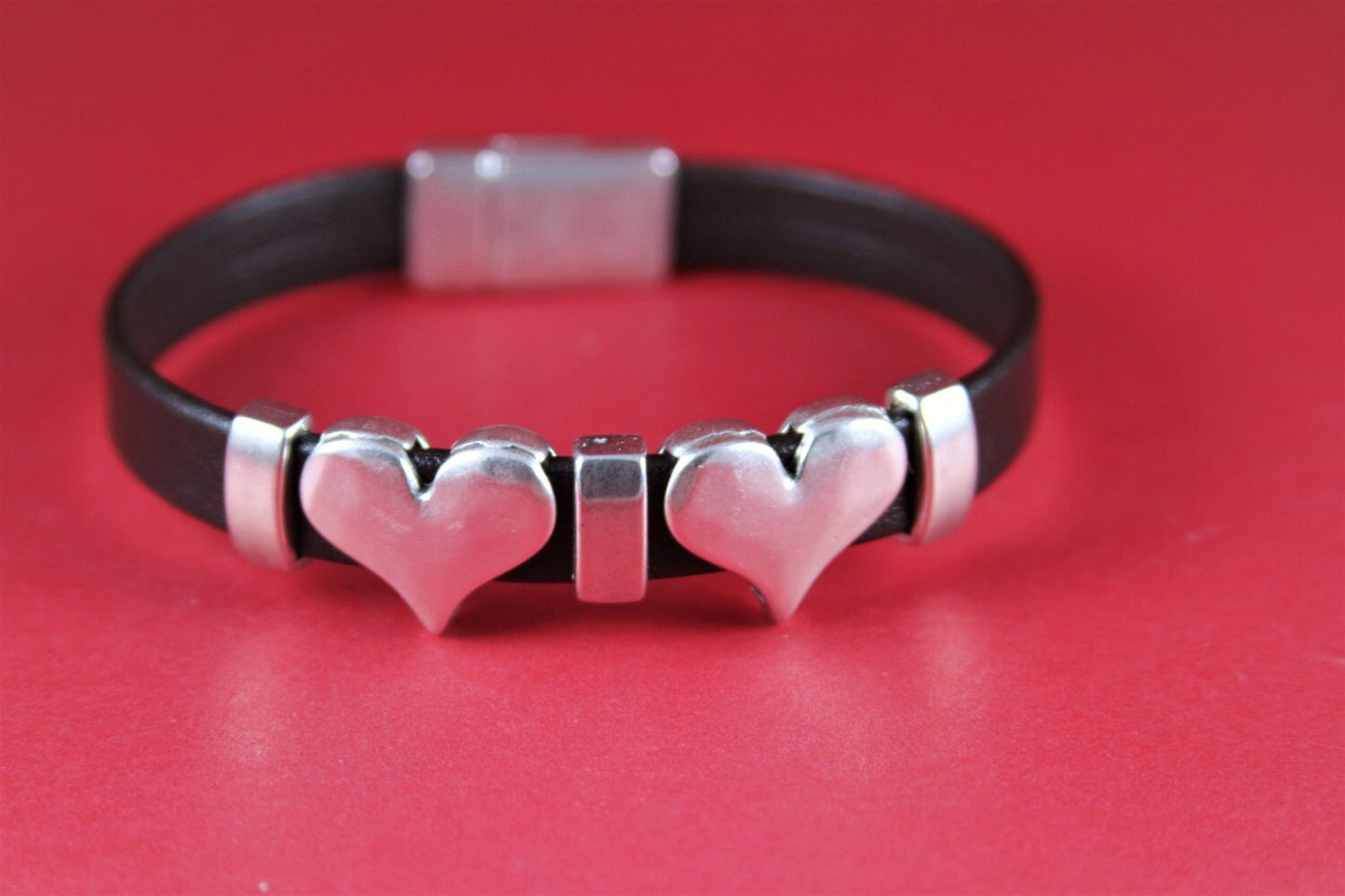 FS0035>>MADE IN EUROPE 2 zamak heart sliders, flat cord slider, flat cord heart sliders, silver heart sliders Qty2