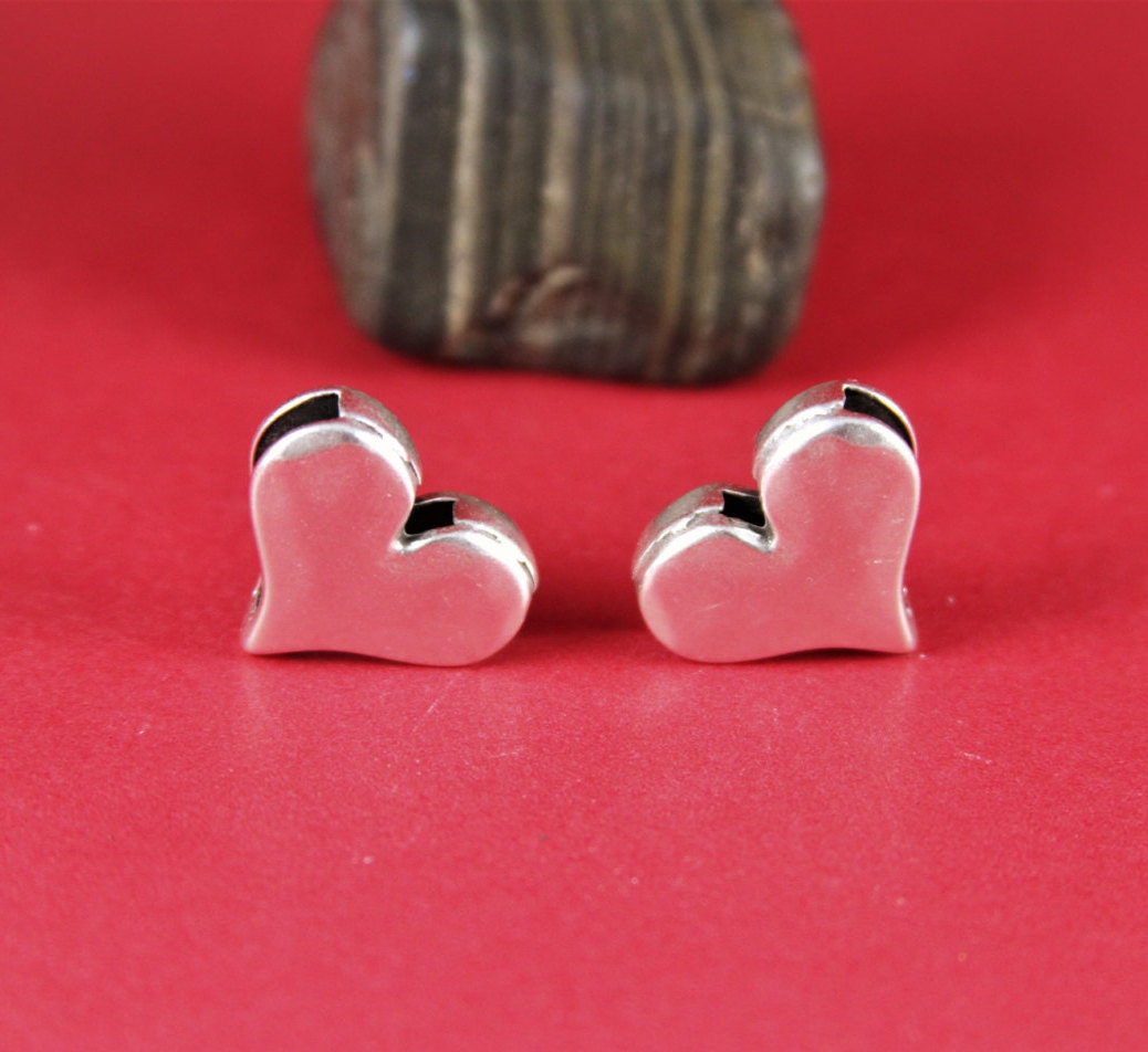 FS0035>>MADE IN EUROPE 2 zamak heart sliders, flat cord slider, flat cord heart sliders, silver heart sliders Qty2