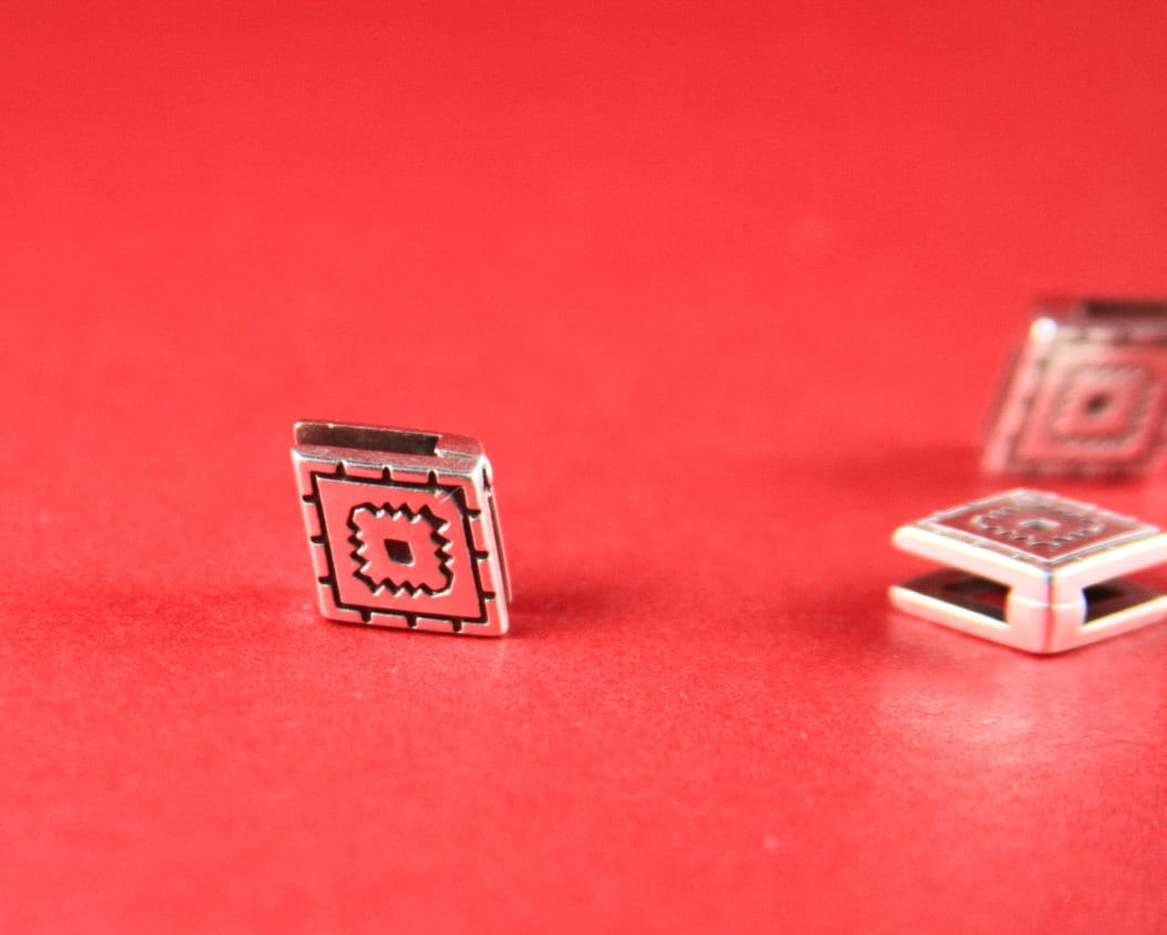 FS0096>>MADE IN EUROPE 2 zamak rhombus sliders, flat cord slider, 10mm flat cord sliders, silver sliders Qty2