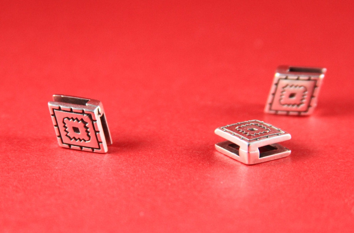 FS0096>>MADE IN EUROPE 2 zamak rhombus sliders, flat cord slider, 10mm flat cord sliders, silver sliders Qty2