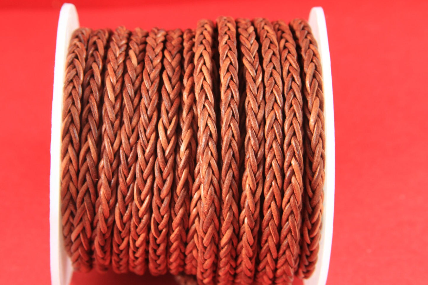 MADE in EUROPE braided leather cord, 4mm braided leather cord, square braided leather cord, 4mm braided cognac leather cord