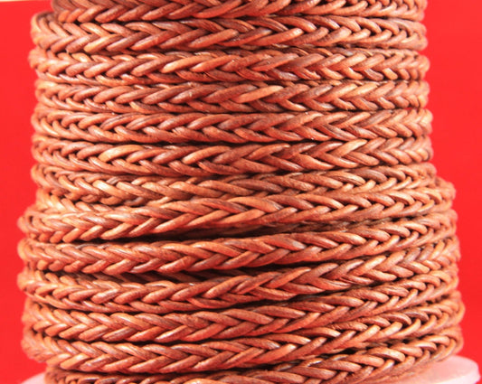 MADE in EUROPE braided leather cord, 4mm braided leather cord, square braided leather cord, 4mm braided cognac leather cord