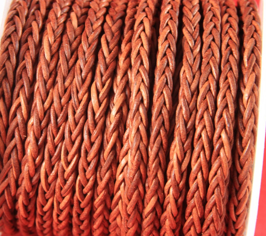 MADE in EUROPE braided leather cord, 4mm braided leather cord, square braided leather cord, 4mm braided cognac leather cord