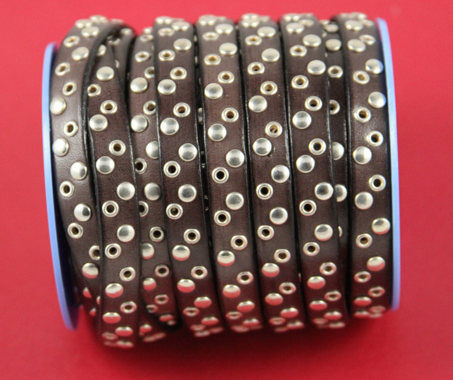MADE in EUROPE 8'' brown leather cord with rivets, 10mm studded  leather cord, 10mm flat leather cord(vm10c/tdo)