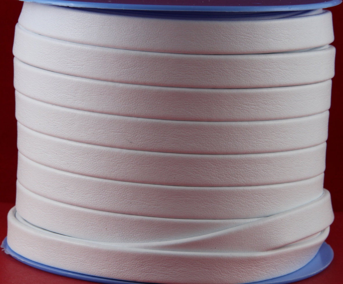 MADE in EUROPE 24" white flat leather cord, 10mm folded leather cord, soft 10mm leather cord, 10x2mm leather cord (TD10BLA)
