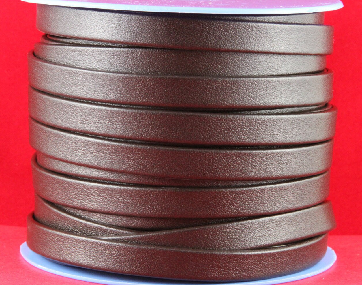 MADE in EUROPE 24" flat leather cord, 10mm folded leather cord, soft flat leather cord for bracelet, 10mm brown leather cord (TD10MAR)