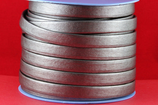 MADE in EUROPE 24" flat leather cord, 10mm folded leather cord, soft flat leather cord for bracelet, 10mm  steal leather cord (TD10PLOMO)