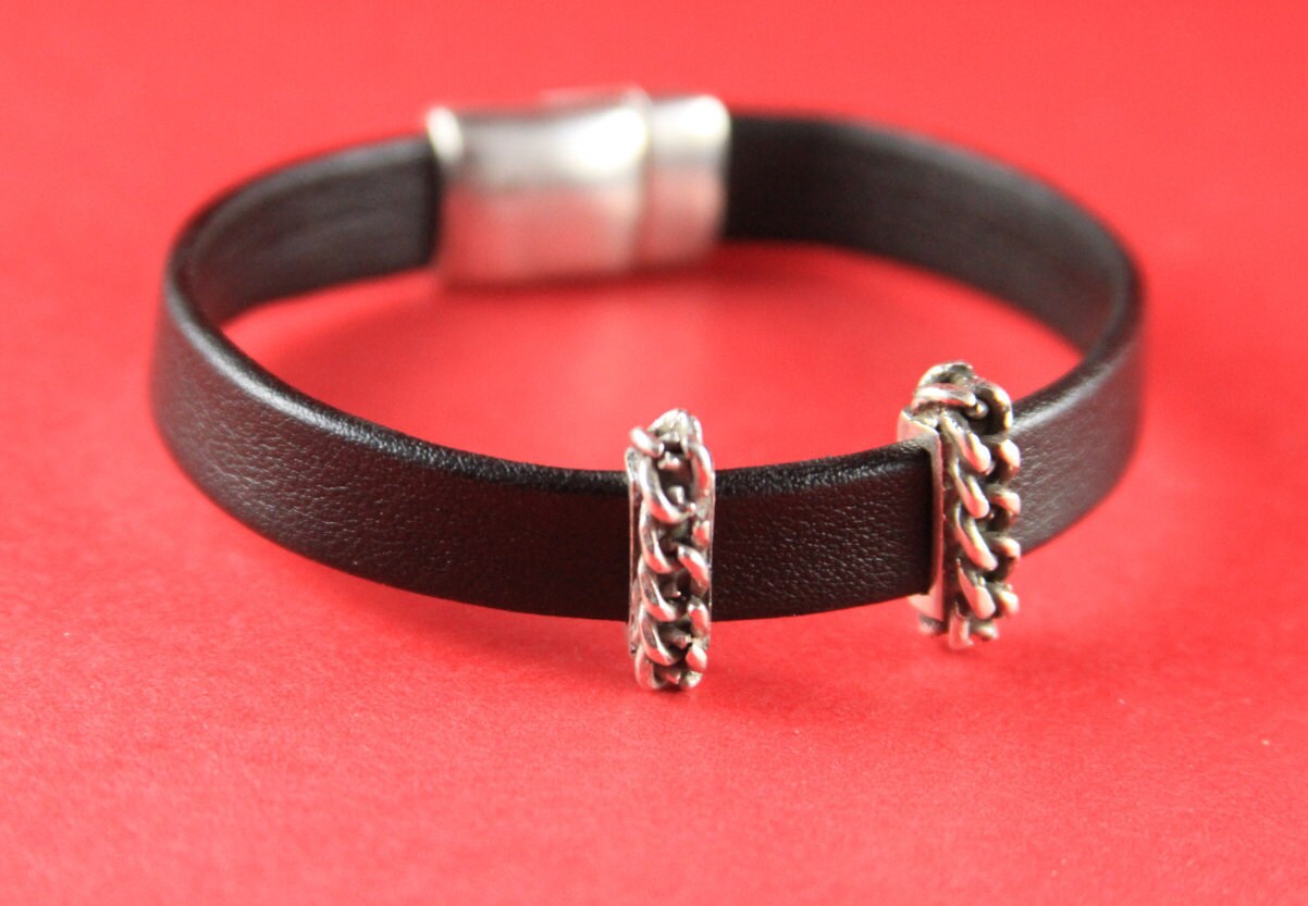 FS0045>>MADE in EUROPE 2 zamak sliders, 10mm flat cord slider bars, 10mm leather cord chain sliders, zamak sliders Qty2