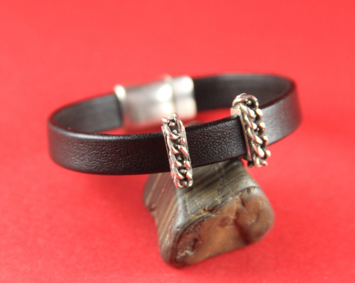 FS0045>>MADE in EUROPE 2 zamak sliders, 10mm flat cord slider bars, 10mm leather cord chain sliders, zamak sliders Qty2