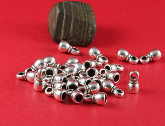 RC0201>> MADE in EUROPE 4 zamak cord ends, 5mm round cord ends, round cord end caps, silver cord end caps (4235) Qty4